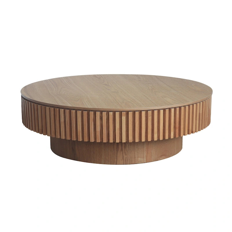 Table basse/de salon ronde moderne plaquée en bois massif avec rangement