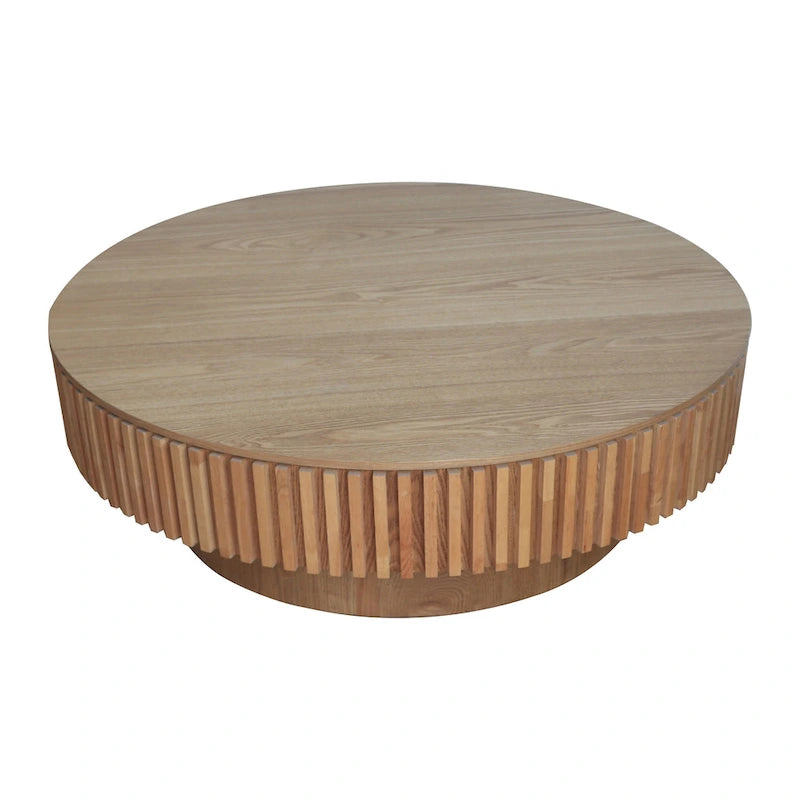 Table basse/de salon ronde moderne plaquée en bois massif avec rangement