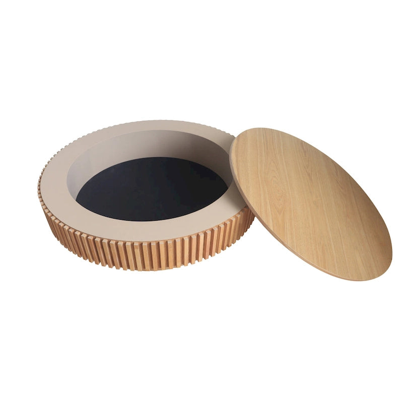 Table basse/de salon ronde moderne plaquée en bois massif avec rangement