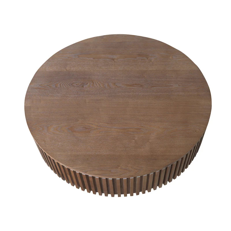 Table basse/de salon ronde moderne plaquée en bois massif avec rangement