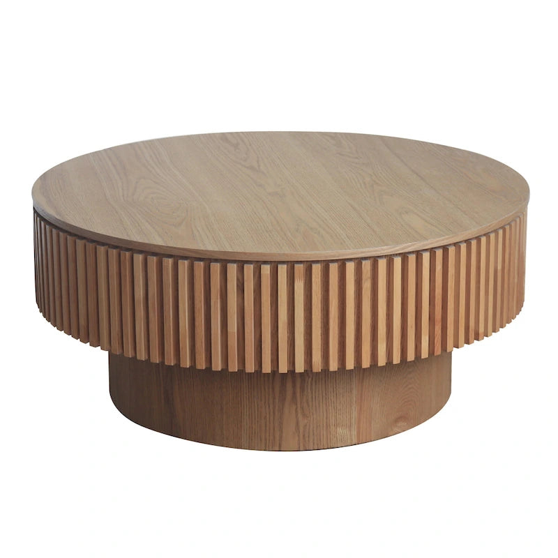 Table basse/de salon ronde moderne plaquée en bois massif avec rangement