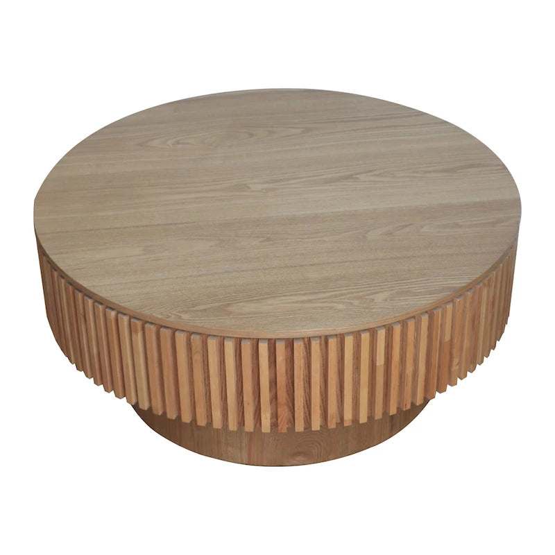 Table basse/de salon ronde moderne plaquée en bois massif avec rangement
