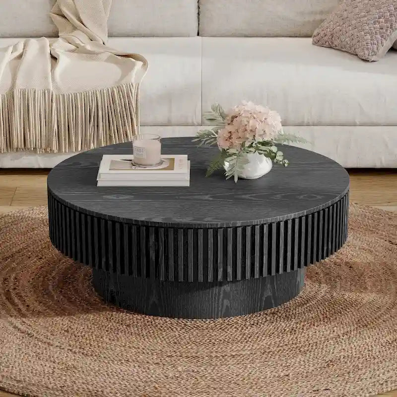 Table basse/de salon ronde moderne plaquée en bois massif avec rangement