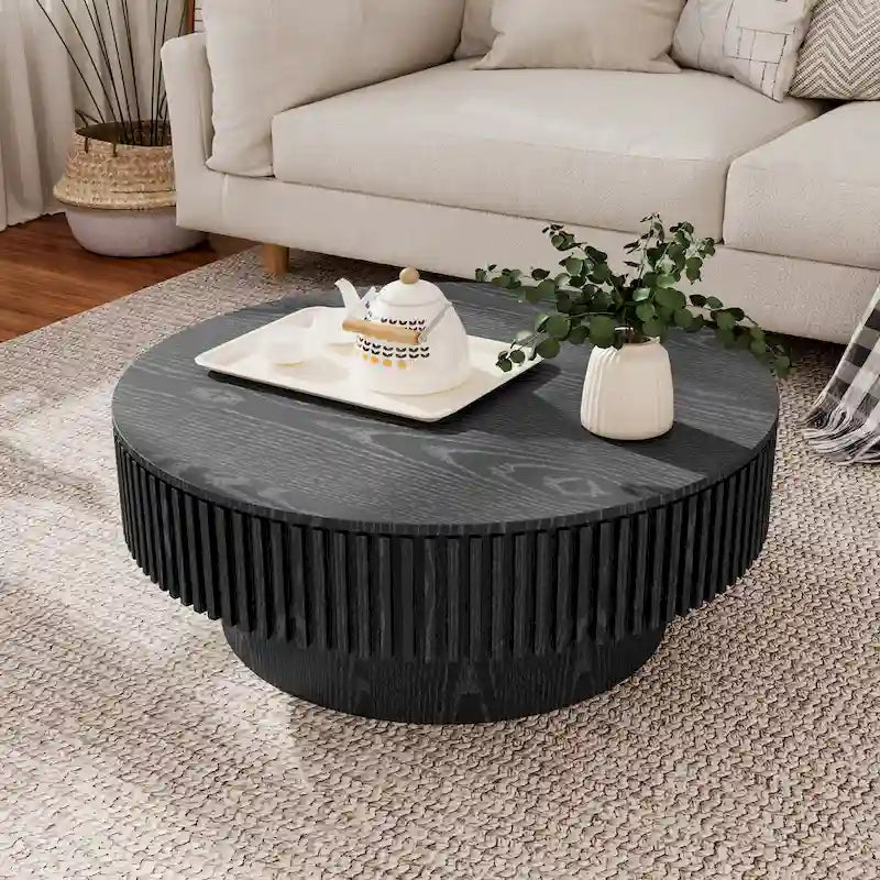 Table basse/de salon ronde moderne plaquée en bois massif avec rangement