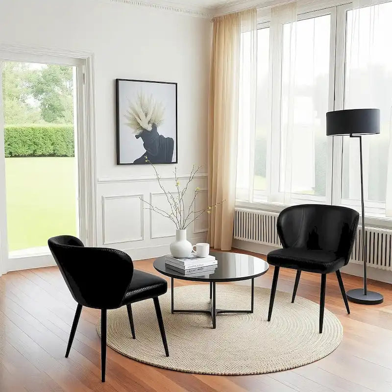 Chaises de cuisine rembourrées avec coussin en similicuir et pieds en métal, style Mid-century, noires, lot de 2
