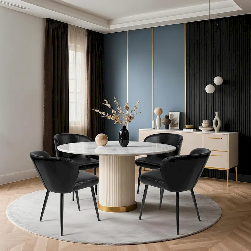 Chaises de cuisine rembourrées avec coussin en similicuir et pieds en métal, style Mid-century, noires, lot de 2