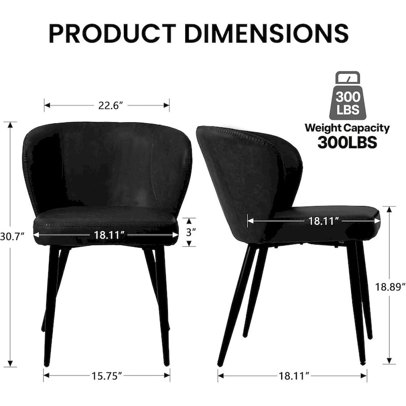Chaises de cuisine rembourrées avec coussin en similicuir et pieds en métal, style Mid-century, noires, lot de 2