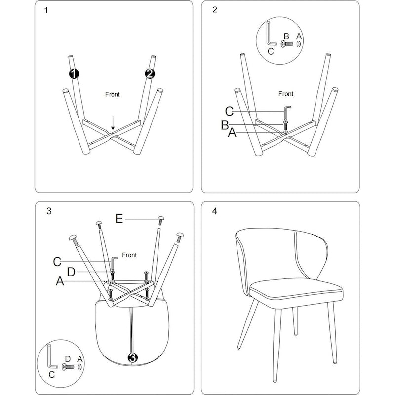 Chaises de cuisine rembourrées avec coussin en similicuir et pieds en métal, style Mid-century, noires, lot de 2