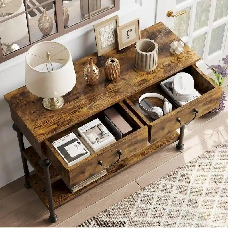 Consoles IDEALHOUSE avec 2 tiroirs, étagères de rangement