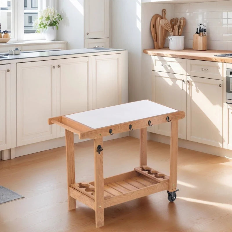 Table desserte de barbecue en bois avec roues