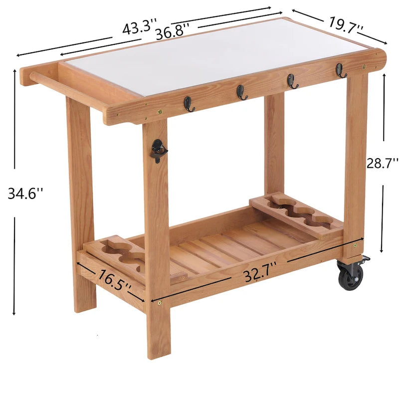 Table desserte de barbecue en bois avec roues