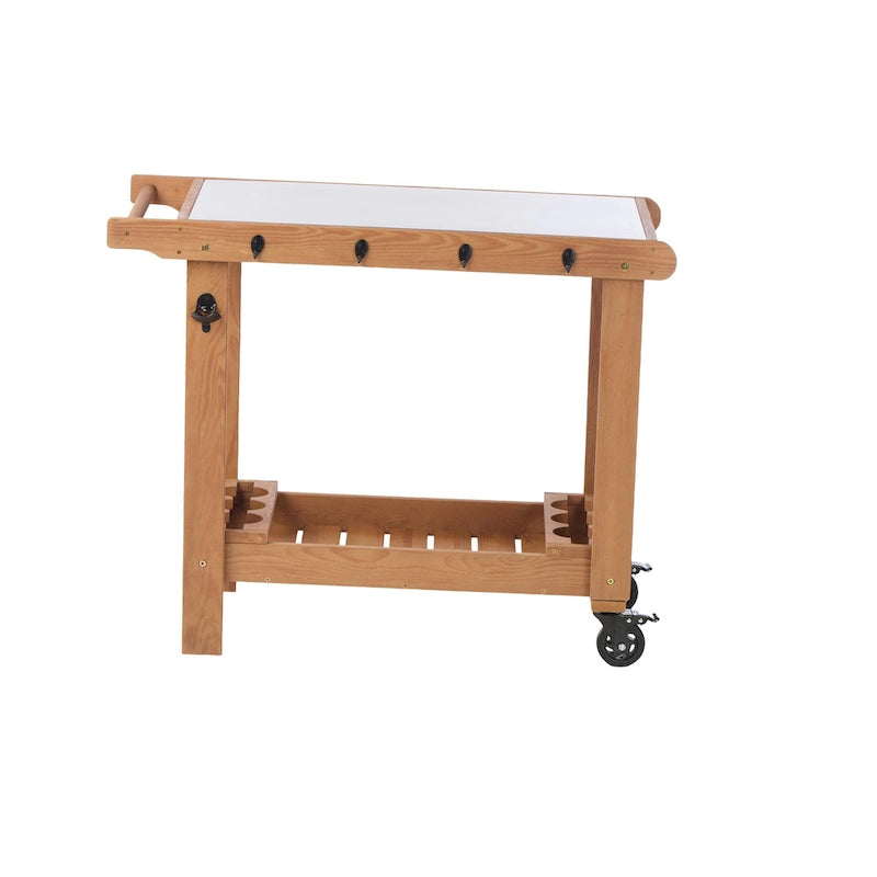 Table desserte de barbecue en bois avec roues