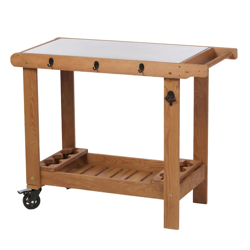 Table desserte de barbecue en bois avec roues
