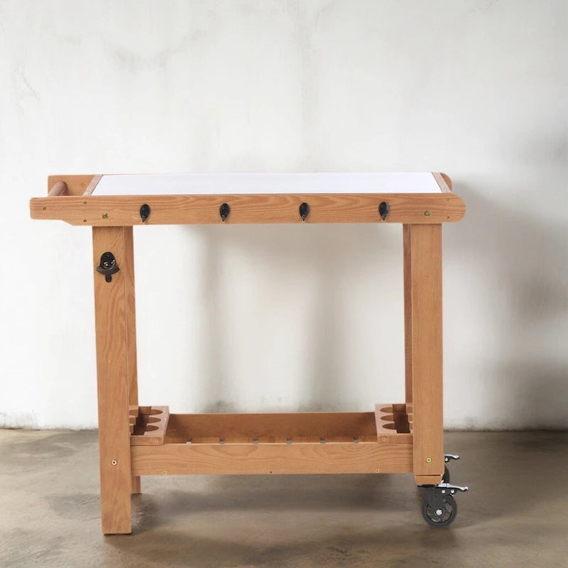 Table desserte de barbecue en bois avec roues