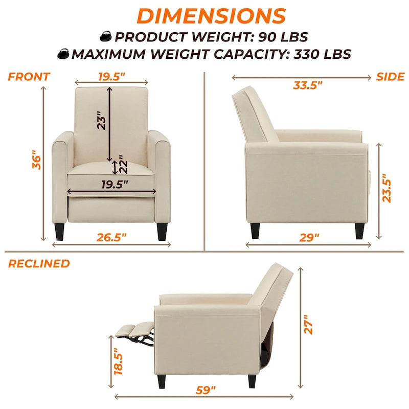 Fauteuil inclinable push-back pour Home Cinéma compact avec accoudoirs et repose-pieds réglable, parfait pour les petits espaces