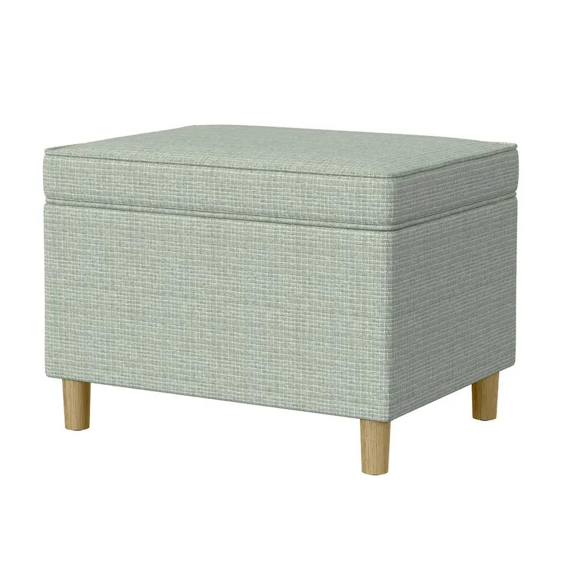 Pouf de rangement Fero, Rectangulaire 61 cm, Couvercle Charnière, Vert sauge Tressé