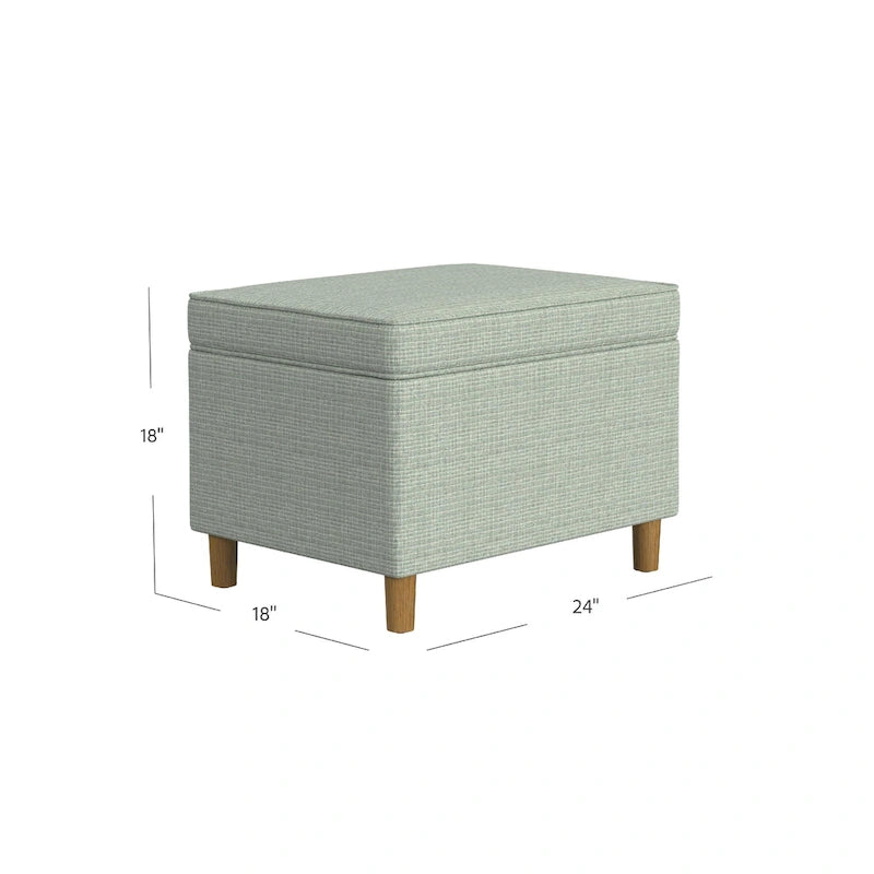 Pouf de rangement Fero, Rectangulaire 61 cm, Couvercle Charnière, Vert sauge Tressé