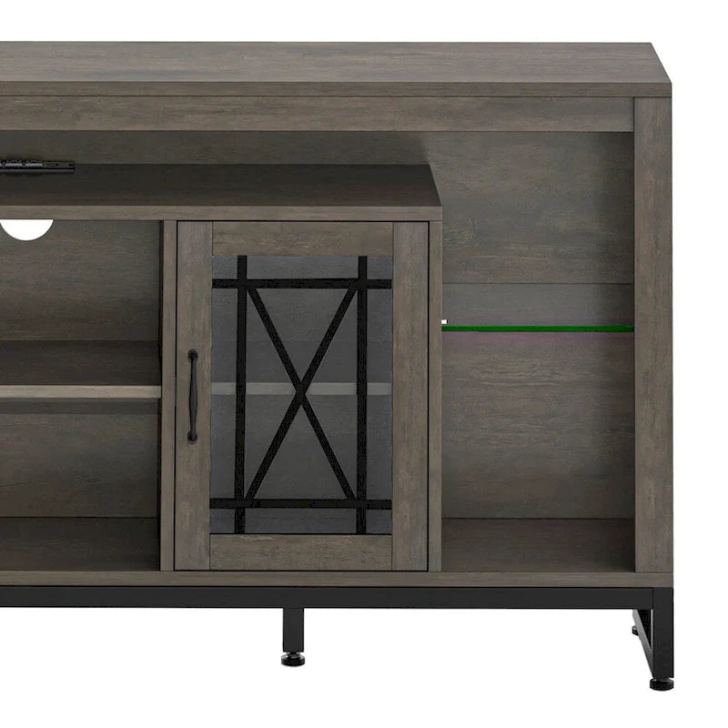Meuble TV de 85 cm de hauteur pour téléviseur de 75 pouces avec lumières LED et prises de courant - 185 cm