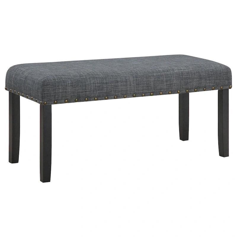 Ensemble de salle à manger 6 pièces Drake, 4 chaises, banc, tissu gris, bois noir