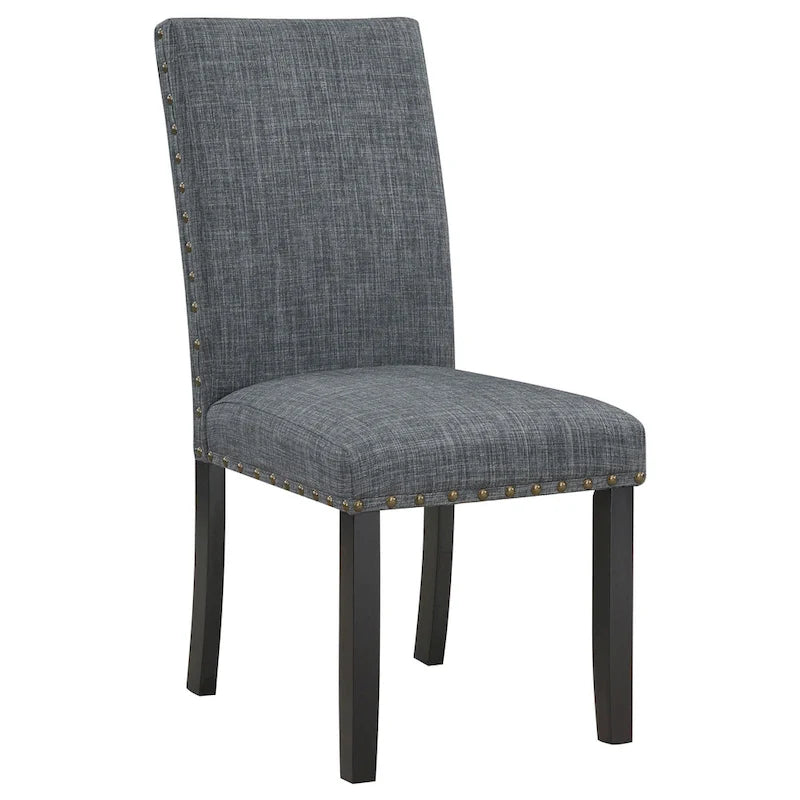 Ensemble de salle à manger 6 pièces Drake, 4 chaises, banc, tissu gris, bois noir