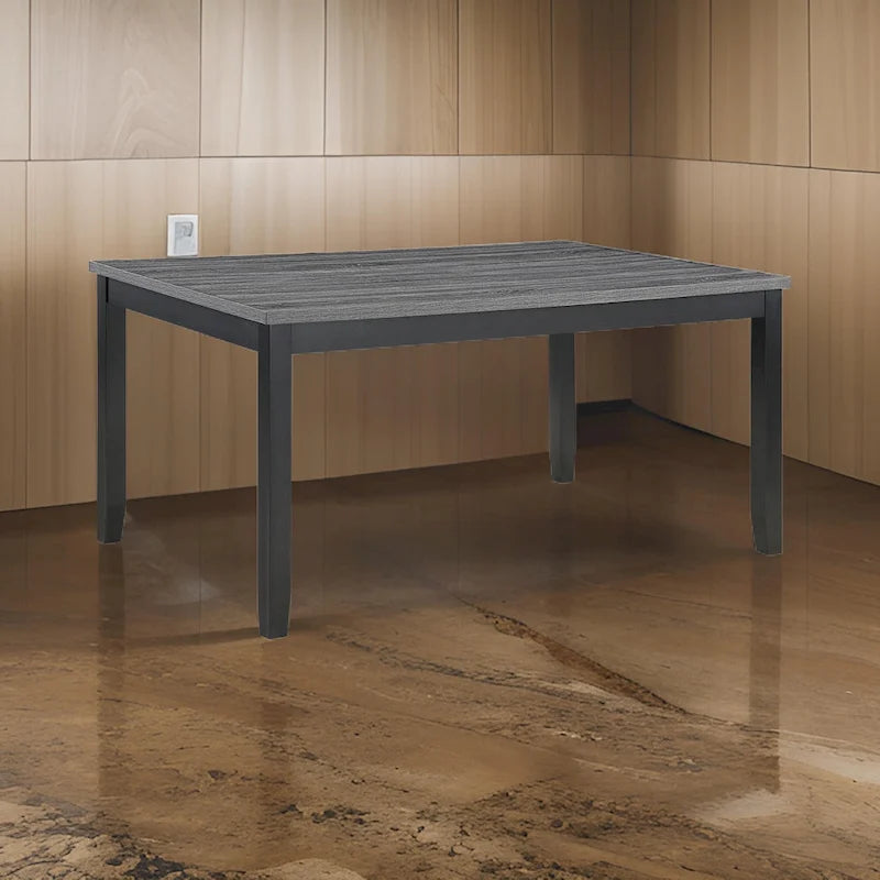 Ensemble de salle à manger 6 pièces Drake, 4 chaises, banc, tissu gris, bois noir