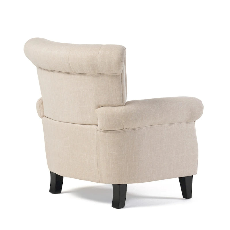 Fauteuil Koni Accent, capitonnage en losange, accoudoirs arrondis, tissu beige