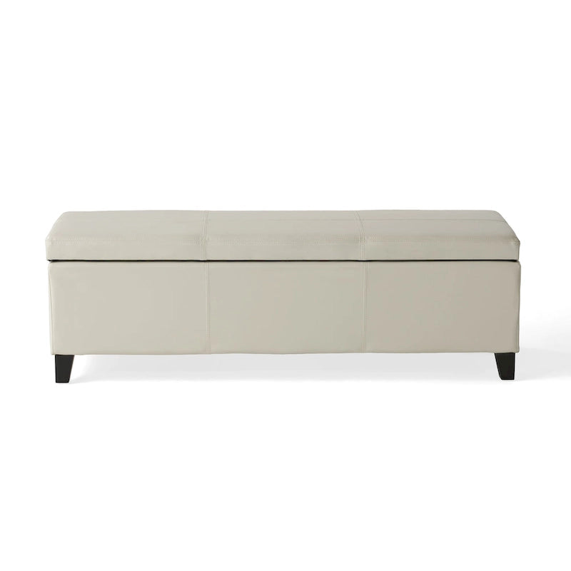 Banc ottoman de rangement Elias, similicuir ivoire détaillé, 129,5 cm
