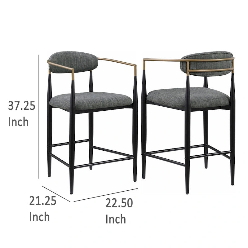 Lot de 2 chaises hautes Tiara, tissu gris, doré, métal noir 63,5 cm