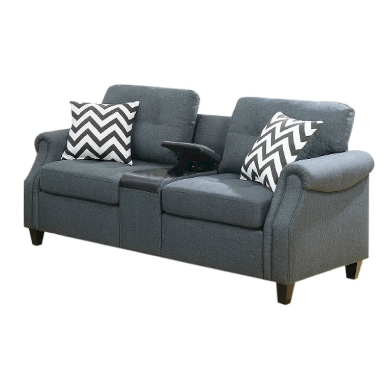 Ensemble de canapé moderne 2 pièces, causeuse et coussins, console USB, porte-gobelet, gris