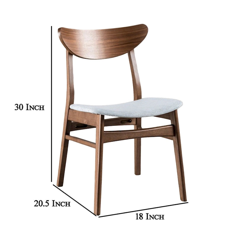 Lot de 2 chaises de salle à manger Skie, dossier incurvé, pieds inclinés, tissu gris