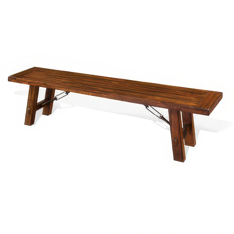 Banc Reggie, 72 pouces, bois d'acajou brun, accents de tendeurs métalliques