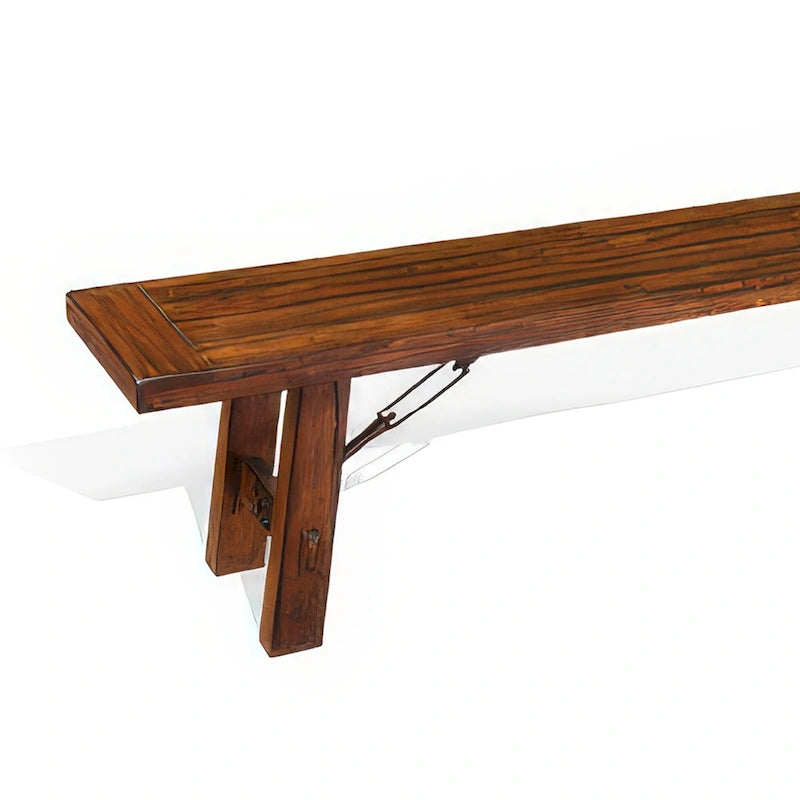 Banc Reggie, 72 pouces, bois d'acajou brun, accents de tendeurs métalliques