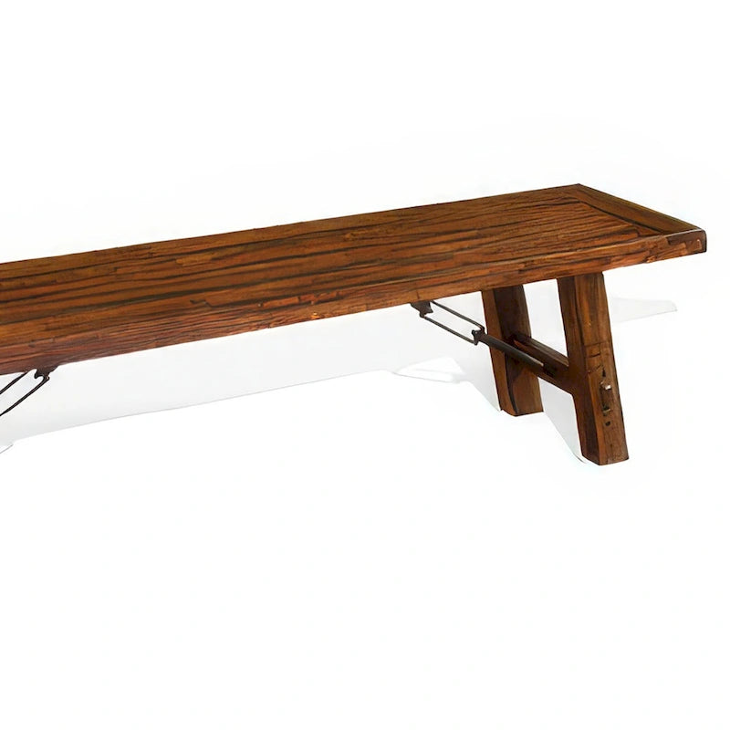 Banc Reggie, 72 pouces, bois d'acajou brun, accents de tendeurs métalliques