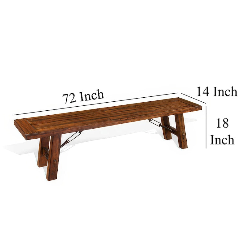 Banc Reggie, 72 pouces, bois d'acajou brun, accents de tendeurs métalliques