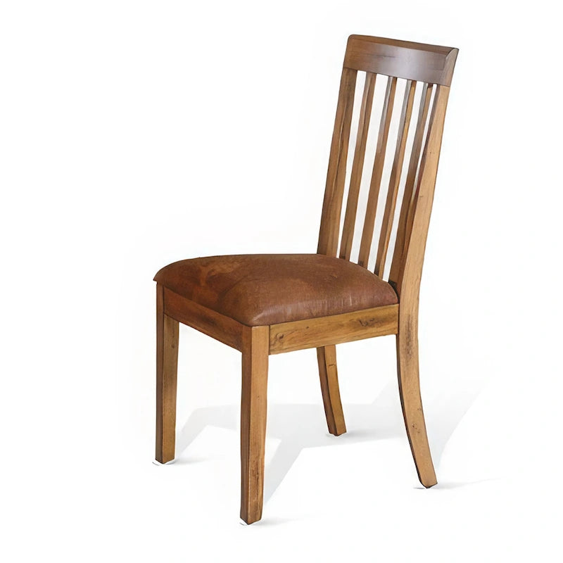 Chaise de salle à manger, dossier à lattes, microfibre marron clair, mindi acajou