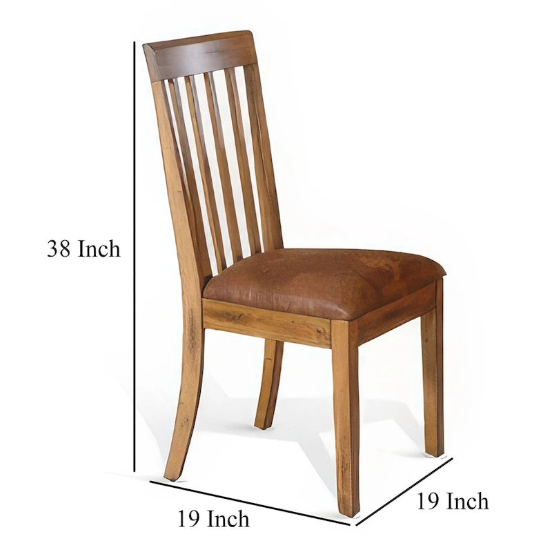 Chaise de salle à manger, dossier à lattes, microfibre marron clair, mindi acajou