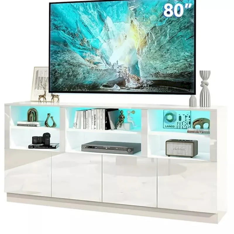 Meuble TV LED Brillant 70 pouces pour TV 75/80/85 pouces Blanc - 73 pouces