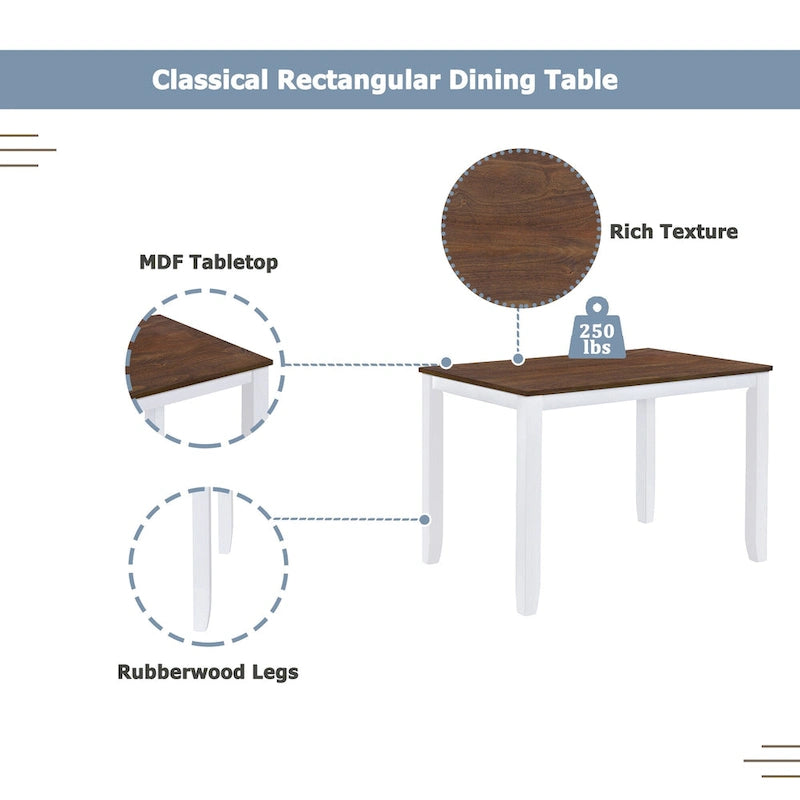 Ensemble table et chaises en bois 5 pièces, ensemble de salle à manger de cuisine pour 4 avec table rectangulaire et 4 chaises rembourrées à dossier en X