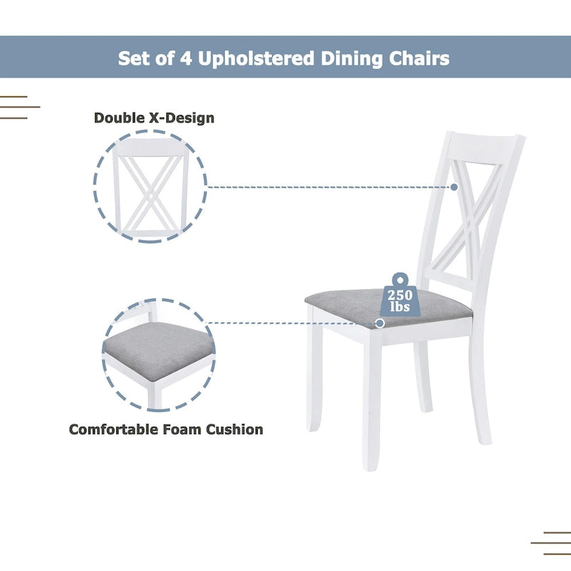 Ensemble table et chaises en bois 5 pièces, ensemble de salle à manger de cuisine pour 4 avec table rectangulaire et 4 chaises rembourrées à dossier en X