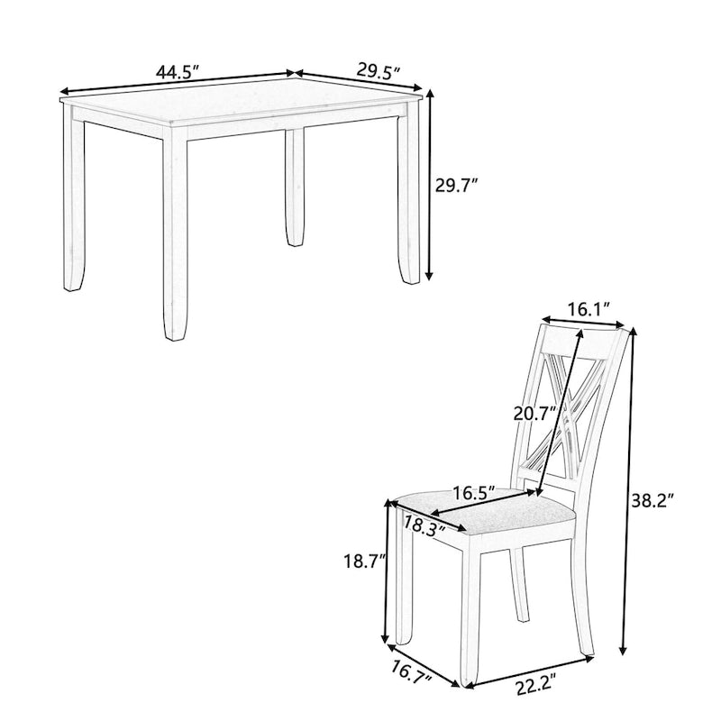 Ensemble table et chaises en bois 5 pièces, ensemble de salle à manger de cuisine pour 4 avec table rectangulaire et 4 chaises rembourrées à dossier en X