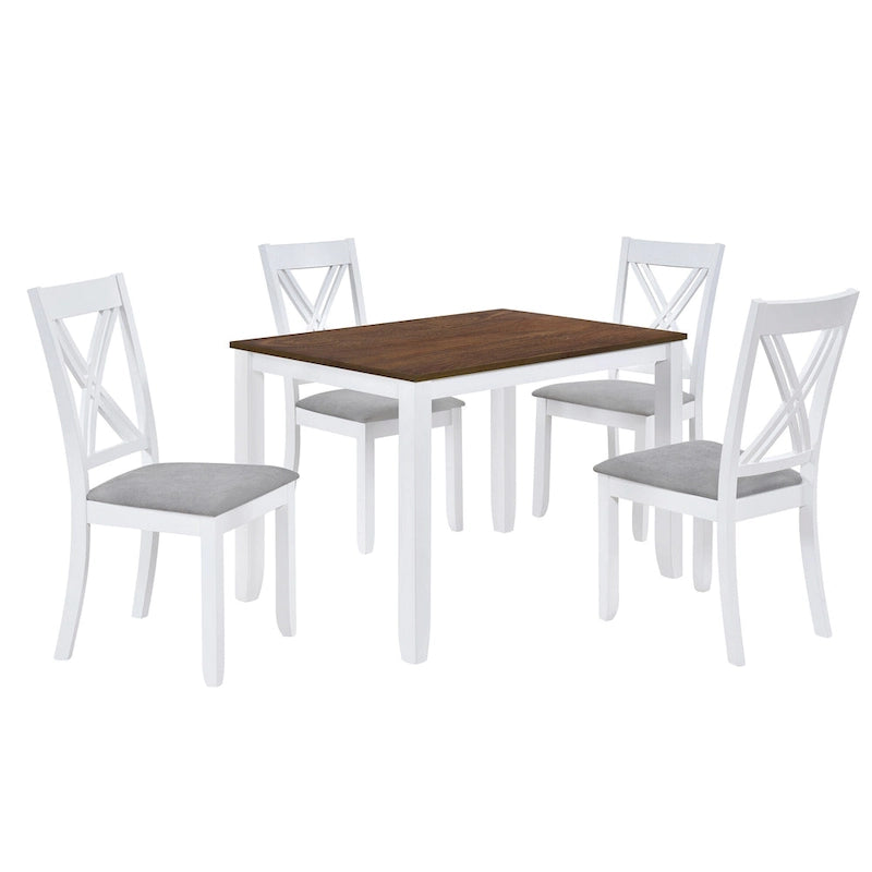 Ensemble table et chaises en bois 5 pièces, ensemble de salle à manger de cuisine pour 4 avec table rectangulaire et 4 chaises rembourrées à dossier en X