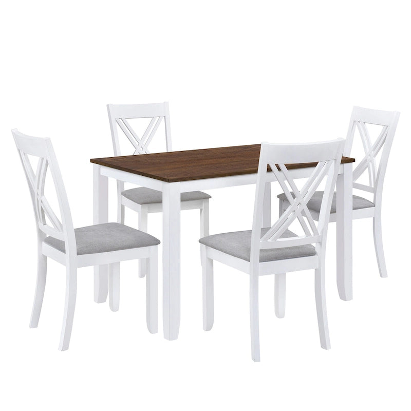Ensemble table et chaises en bois 5 pièces, ensemble de salle à manger de cuisine pour 4 avec table rectangulaire et 4 chaises rembourrées à dossier en X