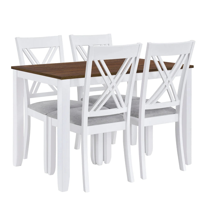 Ensemble table et chaises en bois 5 pièces, ensemble de salle à manger de cuisine pour 4 avec table rectangulaire et 4 chaises rembourrées à dossier en X