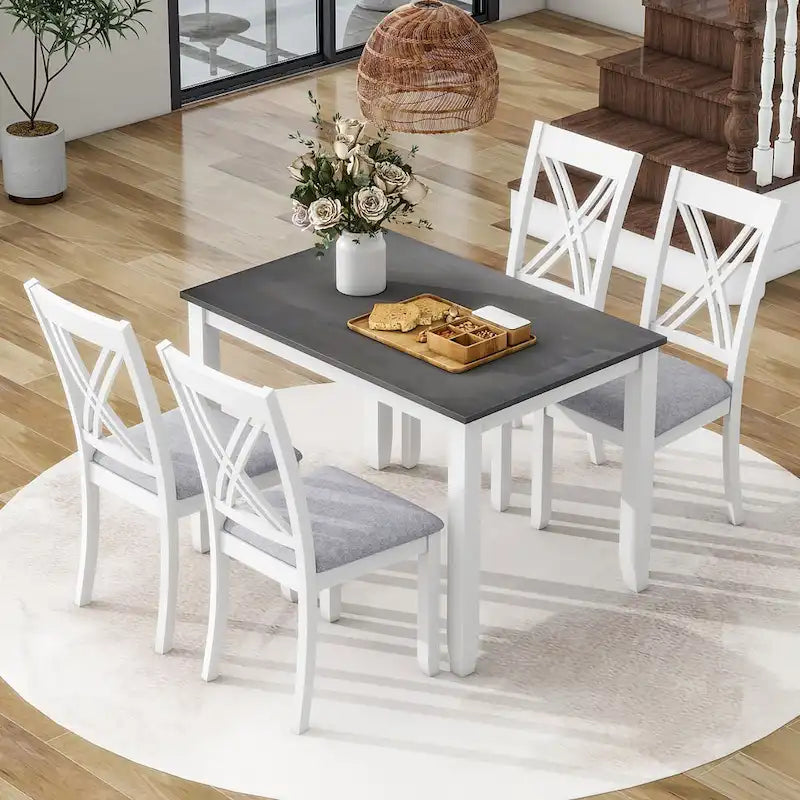 Ensemble table et chaises en bois 5 pièces, ensemble de salle à manger de cuisine pour 4 avec table rectangulaire et 4 chaises rembourrées à dossier en X