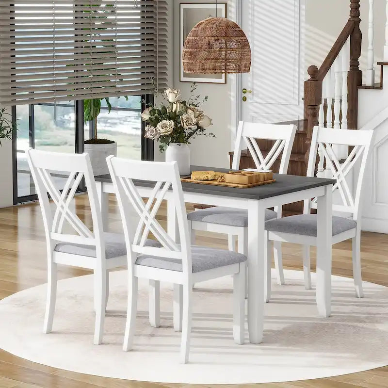 Ensemble table et chaises en bois 5 pièces, ensemble de salle à manger de cuisine pour 4 avec table rectangulaire et 4 chaises rembourrées à dossier en X