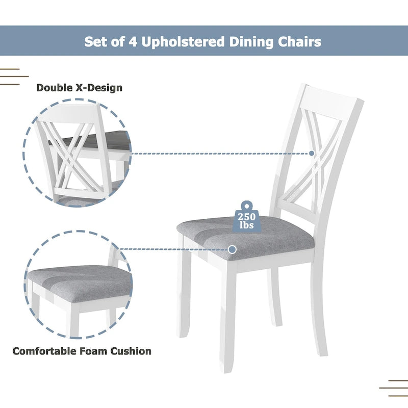 Ensemble table et chaises en bois 5 pièces, ensemble de salle à manger de cuisine pour 4 avec table rectangulaire et 4 chaises rembourrées à dossier en X