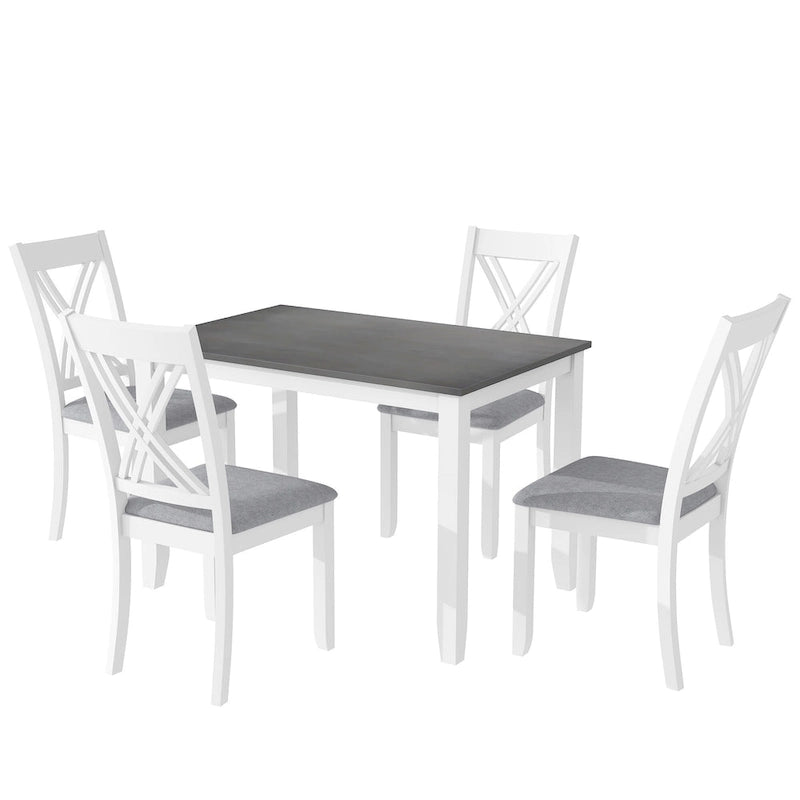 Ensemble table et chaises en bois 5 pièces, ensemble de salle à manger de cuisine pour 4 avec table rectangulaire et 4 chaises rembourrées à dossier en X