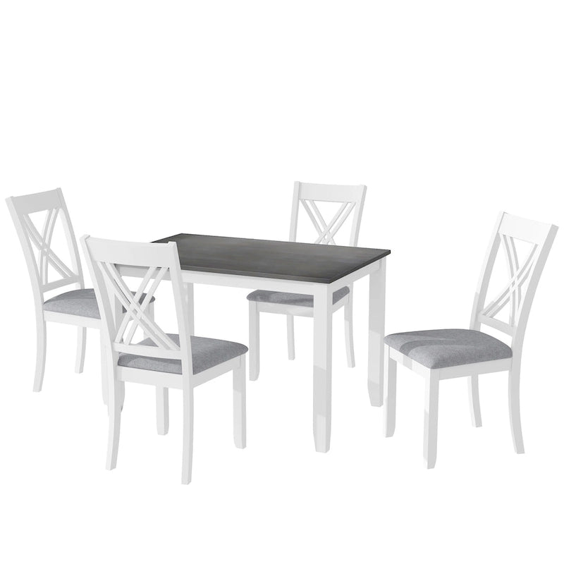 Ensemble table et chaises en bois 5 pièces, ensemble de salle à manger de cuisine pour 4 avec table rectangulaire et 4 chaises rembourrées à dossier en X