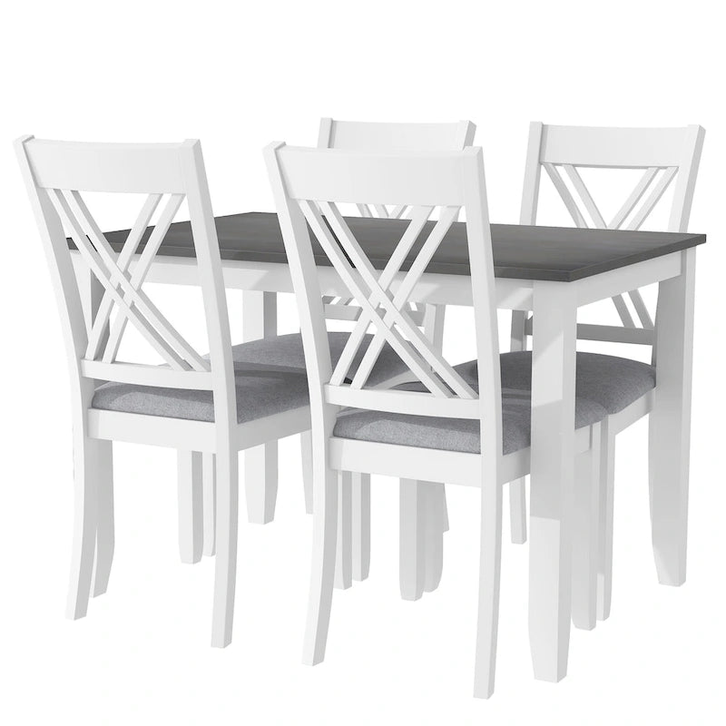 Ensemble table et chaises en bois 5 pièces, ensemble de salle à manger de cuisine pour 4 avec table rectangulaire et 4 chaises rembourrées à dossier en X