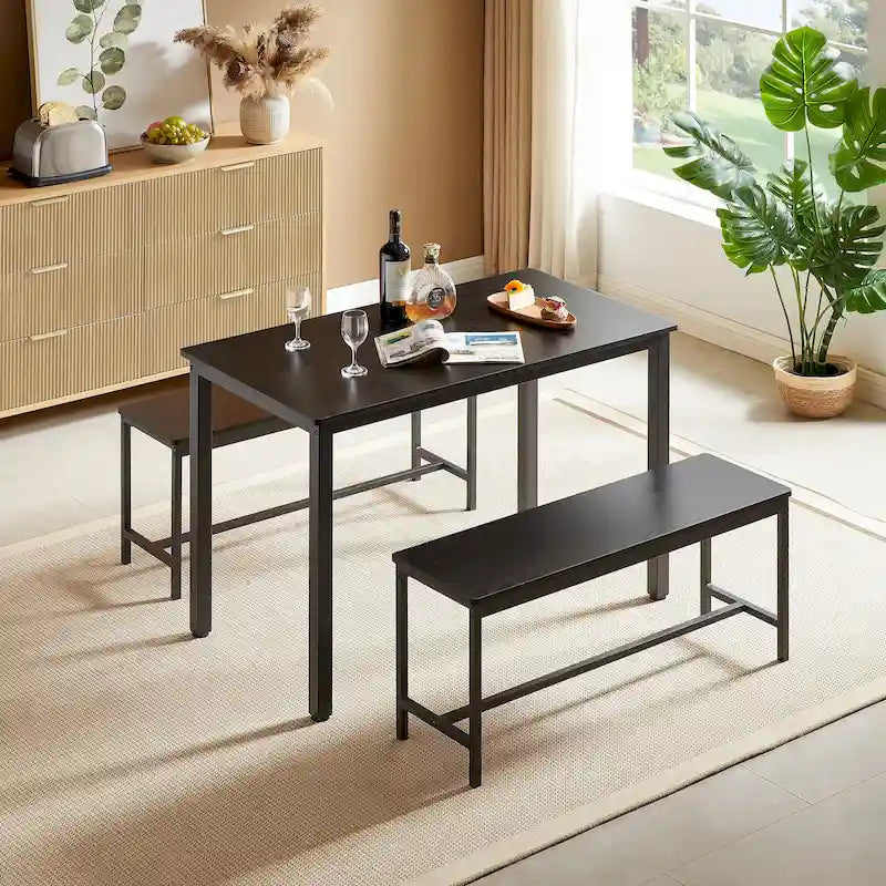 Ensemble Table à Manger Rectangulaire Industrielle avec 2 Bancs, Coin Repas, Ensemble Table de Cuisine, Pieds en Métal